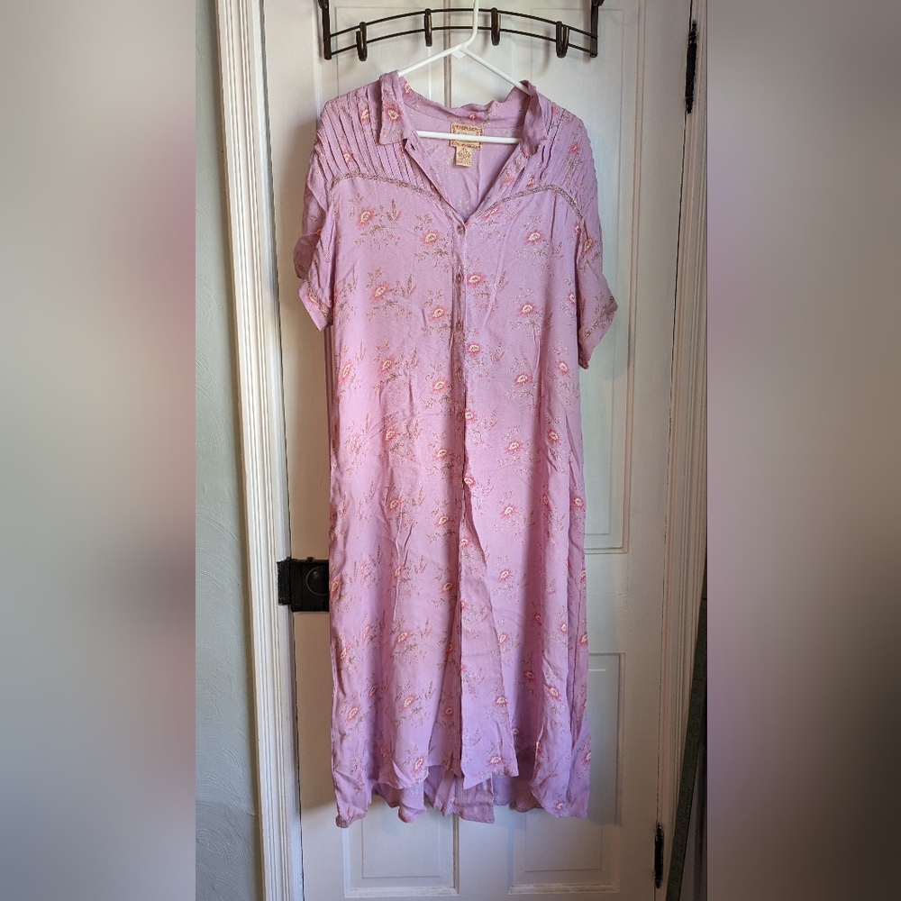 Vintage April Cornell Dress, XL, lavender/pink with floral pattern